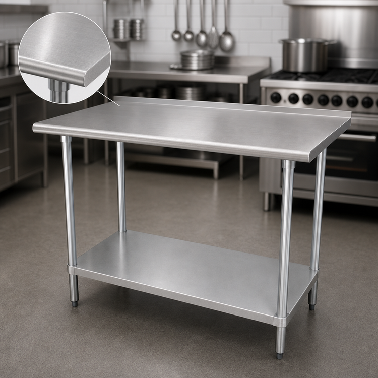 Product image #3 for Advance Tabco 48" x 36" 304 Stainless Steel Work Table with Adjustable Undershelf and 1-1/2" Rear Up-Turn