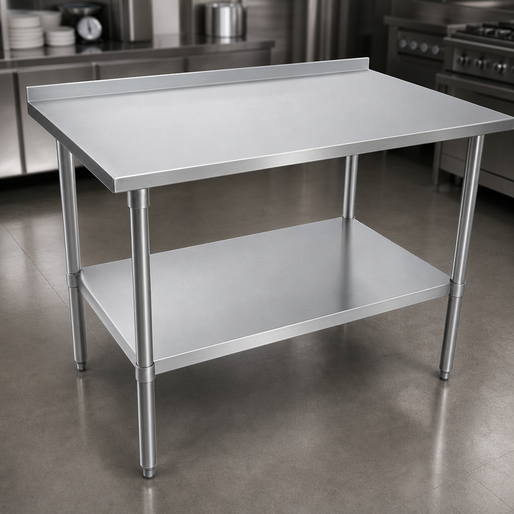 Product image #3 for John Boos Stallion 60-Inch x 24-Inch 14-Gauge Stainless Steel Work Table with Safety Edge, Rear Up-Turn, and Adjustable Undershelf
