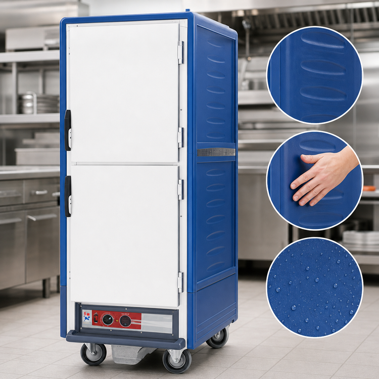 Product image #3 for Metro C5 3 Series Full-Height Mobile Heated Holding Cabinet with Dutch Solid Doors, Lip Load Slides, and Blue Insulation Armour