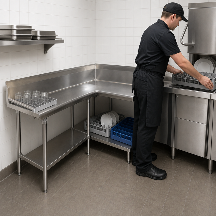 Product image #3 for Advance Tabco Korner Left-Hand Corner Clean L-Shaped Dishtable, 47 Inch, 16 Gauge 304 Stainless Steel