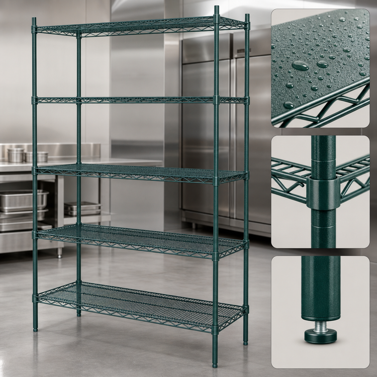 Product image #4 for Metro Super Erecta 48"W x 24"D x 74"H Stationary Wire Shelving Starter Unit, 5 Shelves, Metroseal 3 Epoxy-Coated Green
