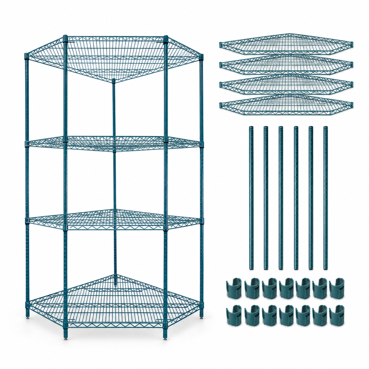 Product image #3 for Quantum 5-Sided Stationary Wire Shelving Starter Kit, 42 x 24 Inches, Green Epoxy