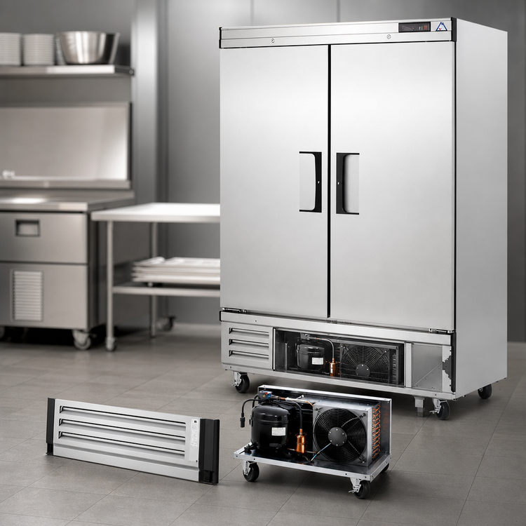 Product image #3 for Everest Refrigeration EBF2 Two-Section Reach-In Freezer with Bottom-Mounted Self-Contained R290 Refrigeration, 50 Cu. Ft.