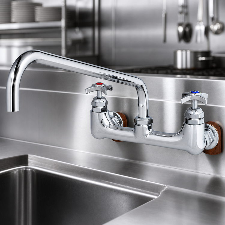 Product image #3 for T&S Brass Big-Flo Wall Mount Mixing Faucet with 14-Inch Swing Nozzle and 8-Inch Adjustable Centers