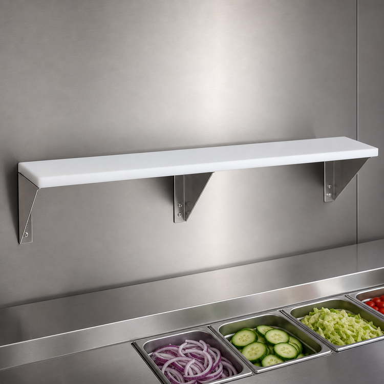Product image #3 for Advance Tabco Triumph (Supreme) Stainless Steel Shelf with Removable 3/8-Inch White Poly Cutting Board for 6-Well Food Units