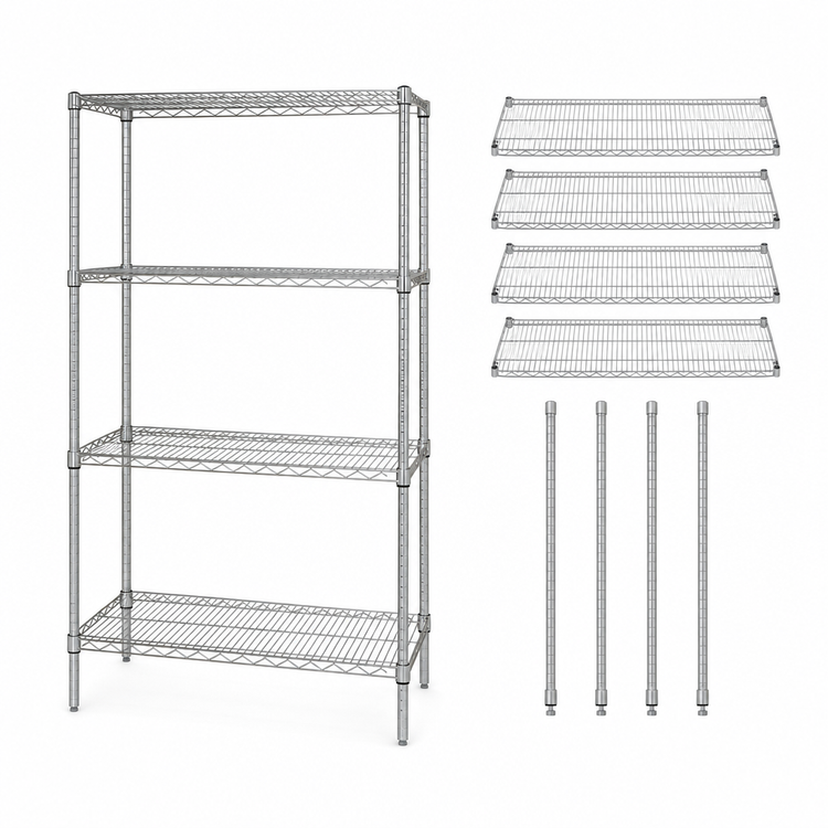 Product image #3 for Quantum Stationary Chrome Wire Shelving Starter Kit, 42 x 12 x 63 Inches, 4 Shelves