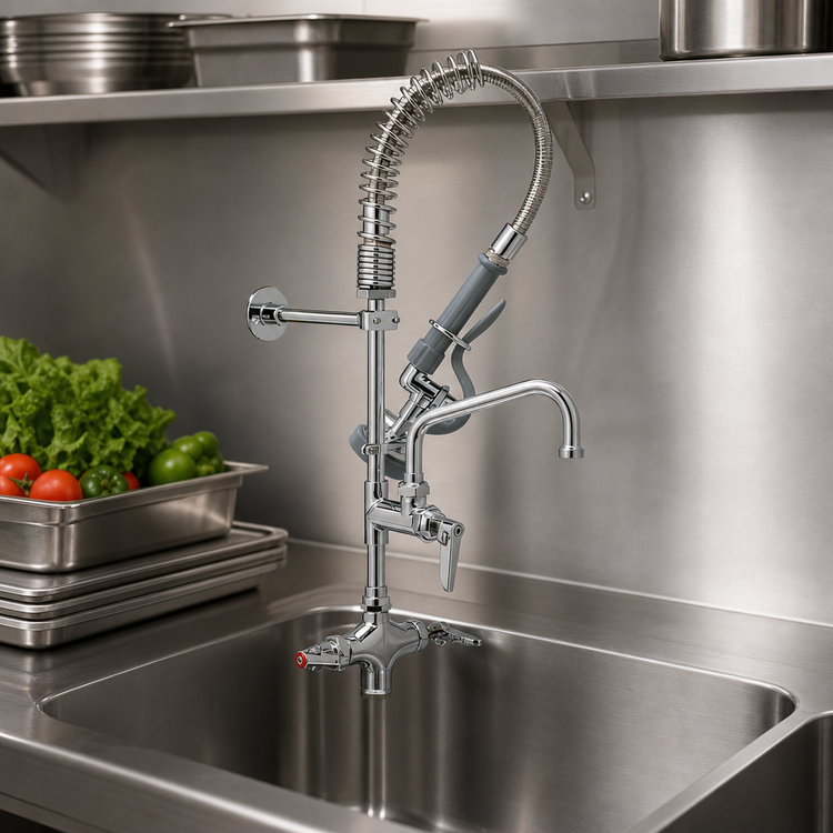 Product image #3 for T&S Brass Mini Pre-Rinse Faucet Unit, Deck Mount, Single-Hole, 8-Inch Swing Nozzle, Lever Handles