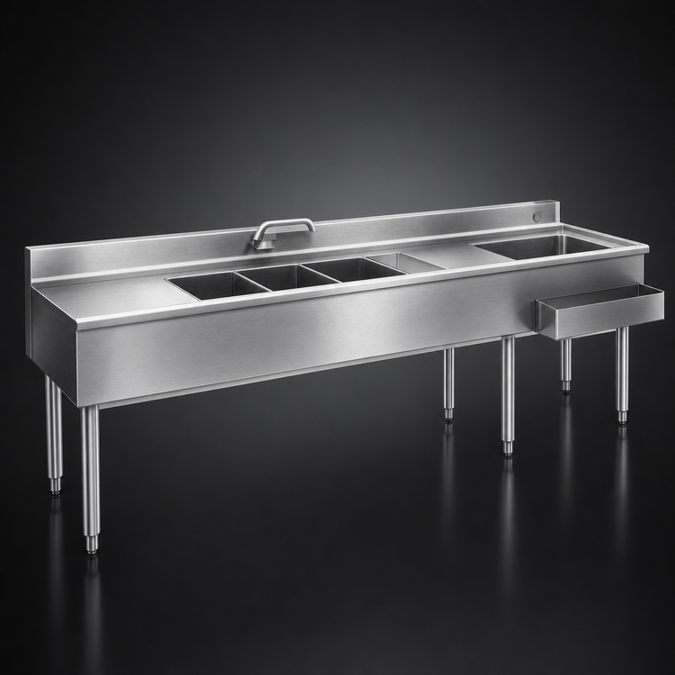 Product image #3 for Eagle 2200 Series 9-Foot Underbar Combination Unit with 4-Compartment Sink and Left Ice Bin