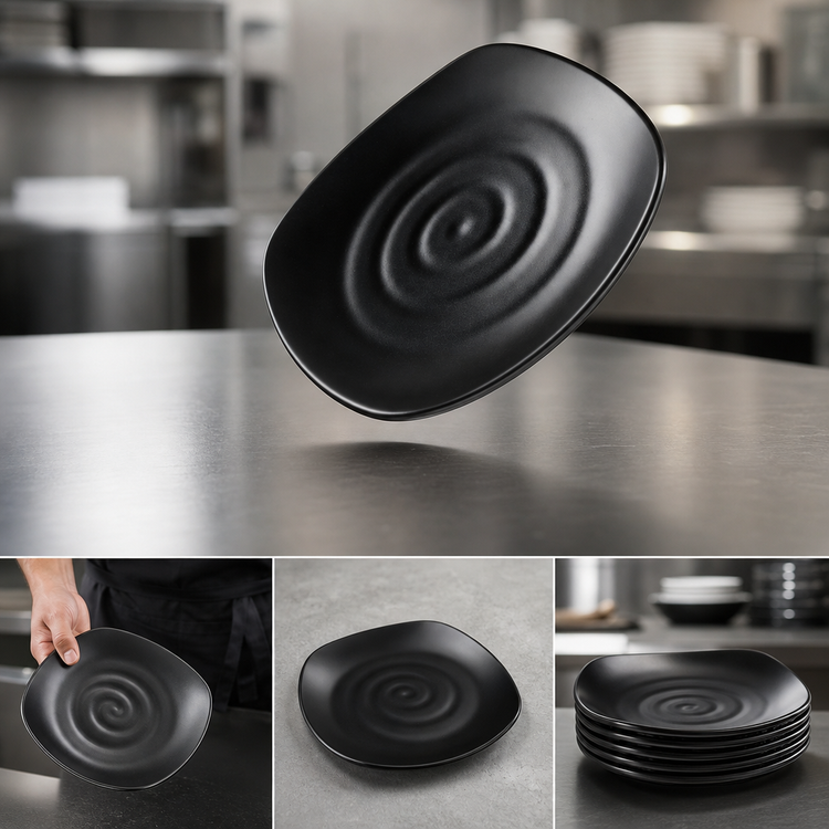 Product image #4 for Winco Ardesia Rika 13-3/4-Inch Square Melamine Plate, Black