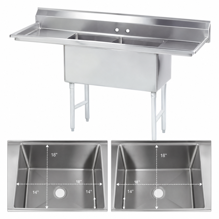 Product image #3 for Advance Tabco Special Value Series 72-Inch 2-Compartment Fabricated Sink with Left and Right Drainboards