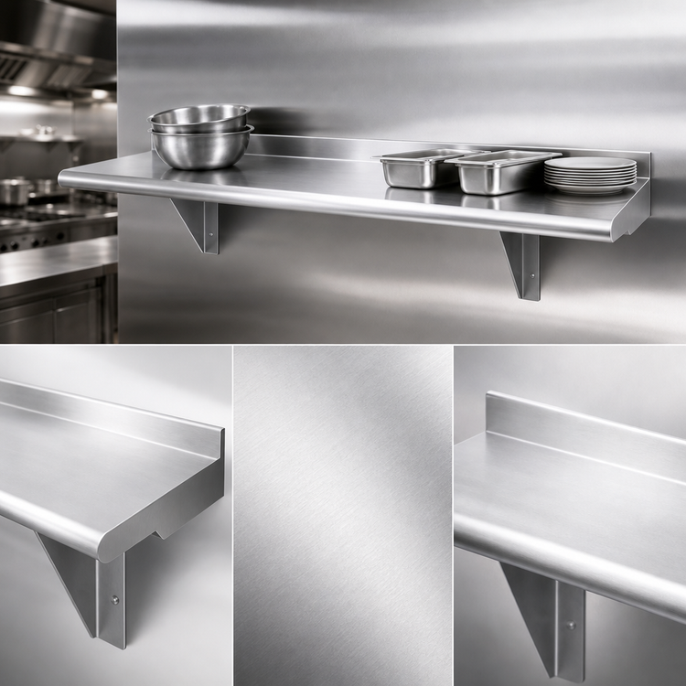 Product image #3 for Advance Tabco 132-Inch x 18-Inch Wall-Mounted 16 Gauge 304 Stainless Steel Shelf