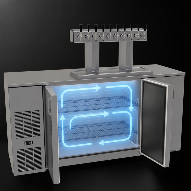 Product image #3 for Glastender C1FB72-DD 72-Inch Three-Section Front-Serviced Draft Dispensing Cooler with 16-Inch Door Opening