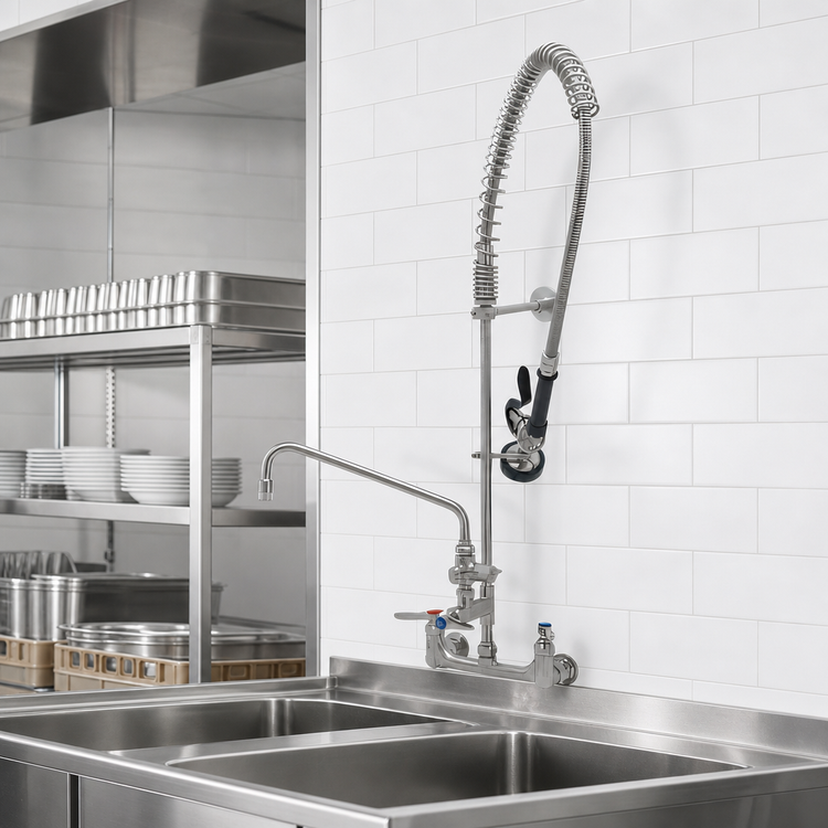 Product image #3 for EverSteel 8-Inch Wall Mount Pre-Rinse Mixing Faucet with 12-Inch Swing Nozzle