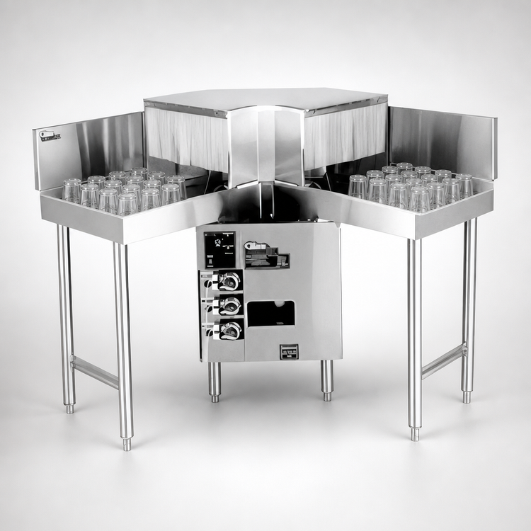 Product image #3 for Glastender GT-18+2-IC Inside Corner Pass-Thru Glasswasher Station with Dual Drain Tables