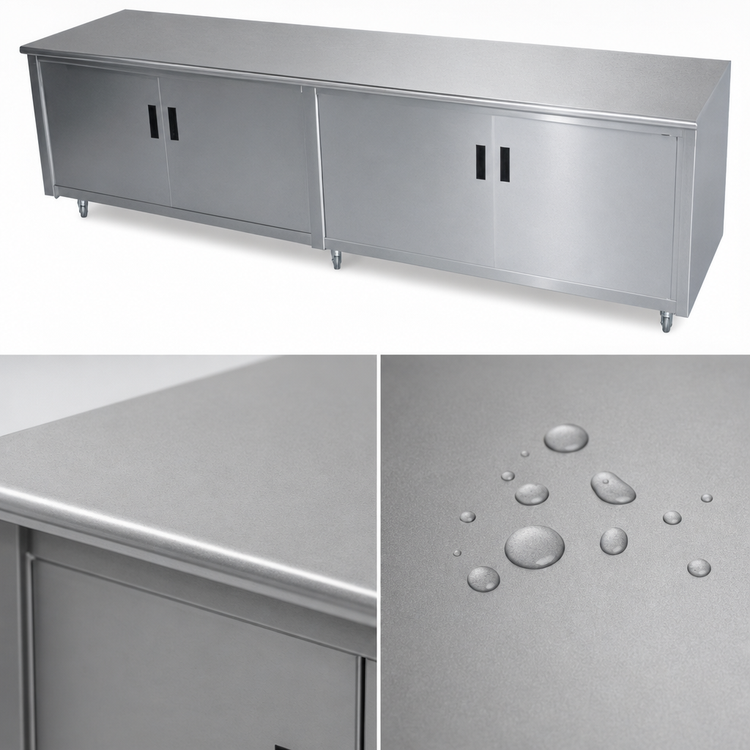 Product image #3 for Advance Tabco Special Value Economy Enclosed Work Table with Cabinet Base, 96 x 30 Inch, 16 Gauge 304 Stainless Steel Top
