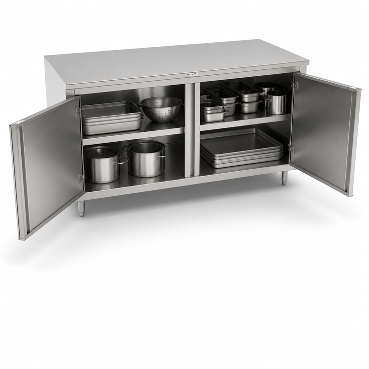 Product image #3 for John Boos 84-Inch x 30-Inch Stainless Steel Enclosed Work Table with Cabinet Base and Double Hinged Doors