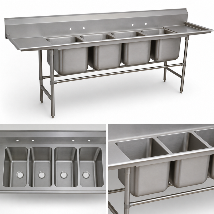 Product image #3 for Advance Tabco Regaline 4-Compartment Sink with Left & Right Drainboards