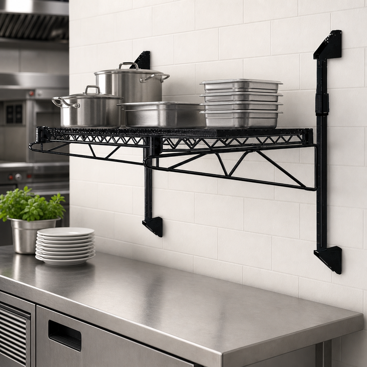 Product image #3 for Quantum Cantilever Single Shelf Post Wall-Mount Wire Shelving Unit, 36 x 24 Inch, Black Epoxy