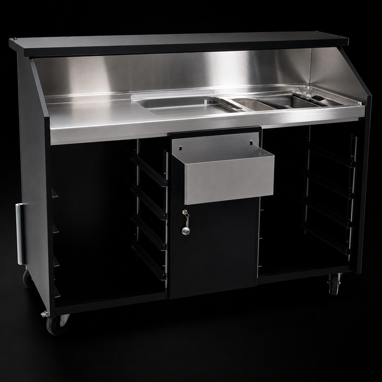 Product image #3 for Deluxe Indoor Portable Bar with Stainless Steel Work Surface, Ice Bin, Speed Rail, and Locking Cabinet