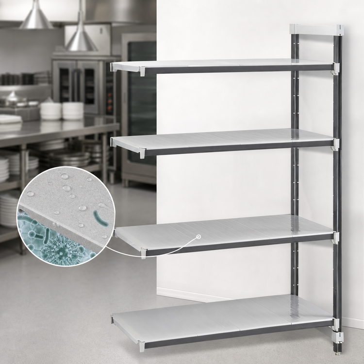 Product image #3 for Cambro Camshelving Elements XTRA 4-Shelf Solid Stationary Add-On Shelving Unit, 21 x 36 x 72 Inches, Speckled Gray