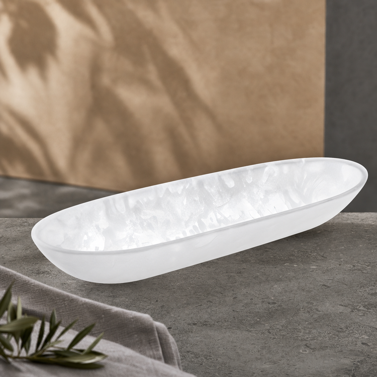 Product image #3 for American Metalcraft Translucence Collection Oblong Resin Boat Bowl, 169 oz., White Swirl