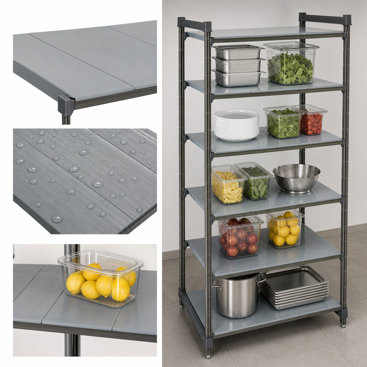Product image #3 for Cambro Camshelving Basics Plus 5-Shelf Solid Stationary Polymer Shelving Starter Unit, 24 x 36 x 84 Inches, Brushed Graphite