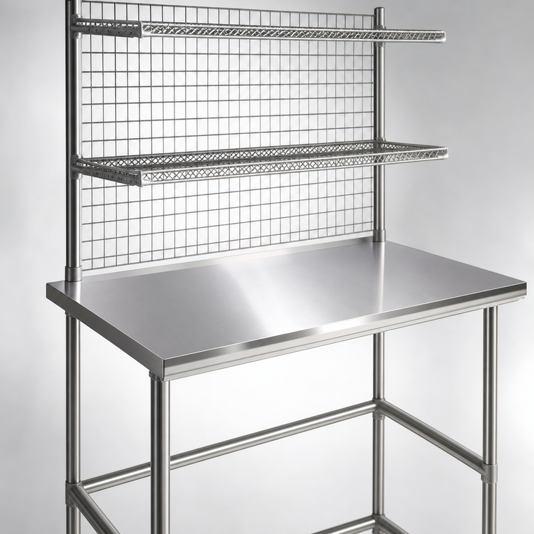 Product image #3 for Eagle Group Modular Stainless Steel Workstation with 2 Wire Overshelves and Rear Grid Panel, 48 x 24 x 74 Inches