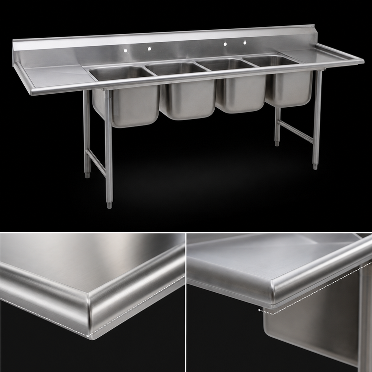 Product image #3 for Eagle Group 314 Series Four-Compartment Coved Corner Sink with 18-Inch Left Drainboard
