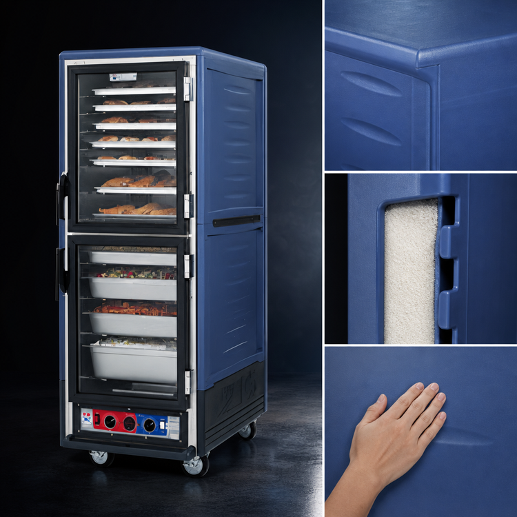 Product image #3 for Metro C5 3 Series Full-Height Mobile Moisture Heated Holding and Proofing Cabinet with Dutch Clear Doors, Blue Insulation Armour