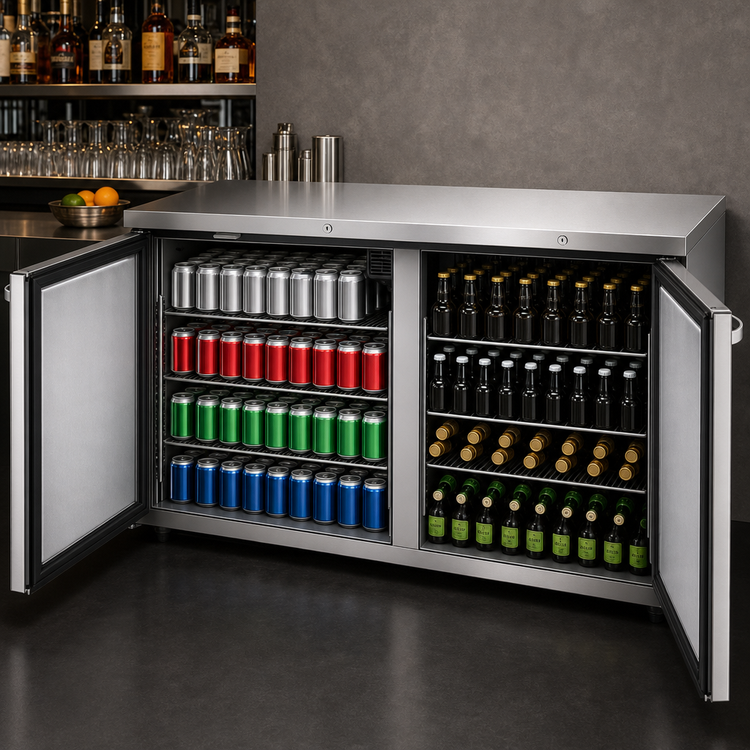 Product image #3 for 60-Inch Two-Section Reach-In Back Bar Cooler with Stainless Steel Top and Solid Locking Doors