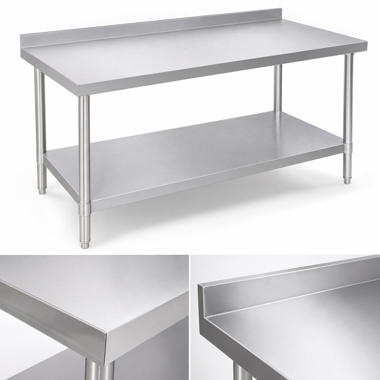 Product image #3 for 84-Inch x 24-Inch Stainless Steel Work Table with 2-Inch Rear Up-Turn and Undershelf