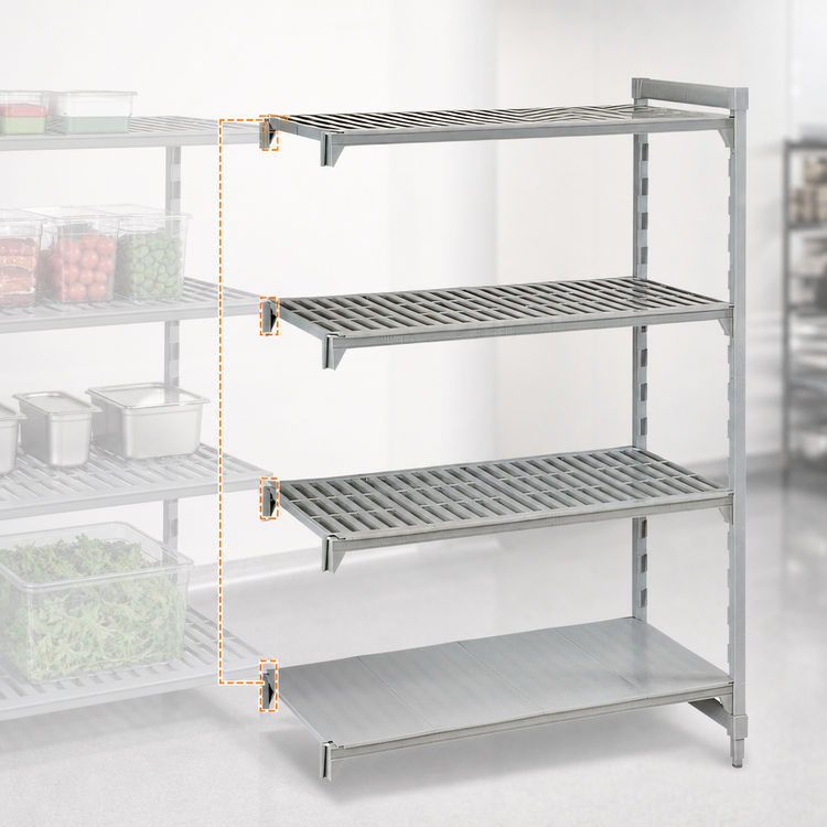 Product image #4 for Cambro Camshelving Premium 72-Inch Wide x 21-Inch Deep x 64-Inch High Add-On Polymer Shelving Unit, 4-Tier Vented and Solid, Speckled Gray