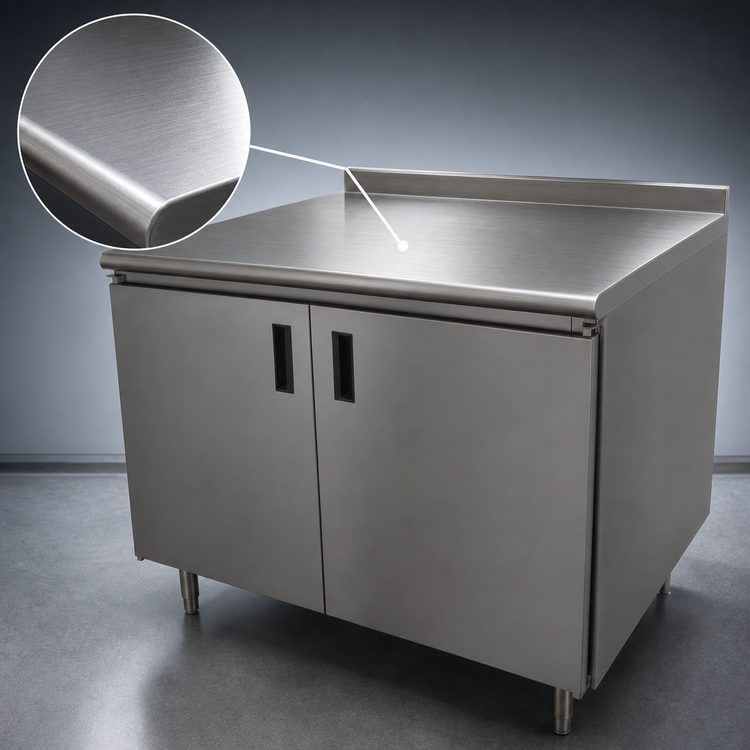 Product image #3 for Advance Tabco 84" x 30" Enclosed Work Table with Cabinet Base and Hinged Doors, 14 Gauge 304 Stainless Steel Top