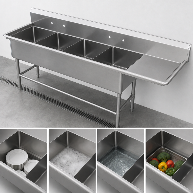 Product image #3 for John Boos Pro-Bowl 4-Compartment Stainless Steel Sink with Right Drainboard