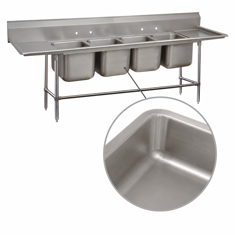 Product image #3 for Advance Tabco Regaline 4-Compartment Drainboard Sink with Left & Right 36-Inch Drainboards
