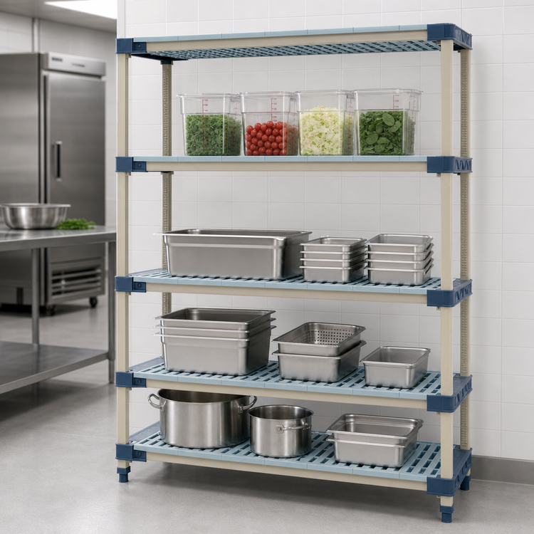 Product image #3 for MetroMax 4 All-Polymer Starter Shelving Unit, 54W x 18D x 74H, 4 Open Grid Shelves
