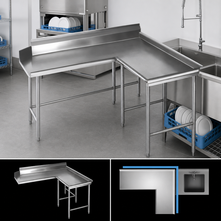Product image #3 for Spec-Master Clean Island Dish Table, Right-Hand, 48 Inch, 14-Gauge Type 304 Stainless Steel