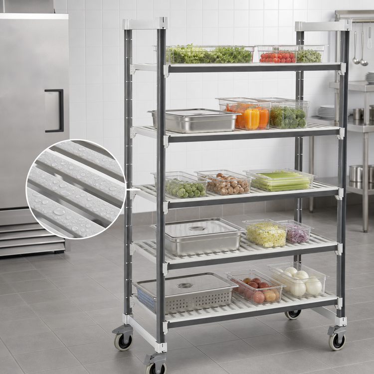 Product image #3 for Cambro Camshelving Elements XTRA 5-Tier Vented Mobile Starter Unit, 21 x 54 x 78-1/4 Inches, Speckled Gray