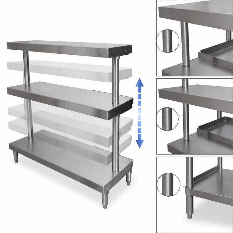 Product image #3 for BK Resources Adjustable Stainless Steel Plate Shelf for EQ-WS72 Work Shelf, 10 x 73 x 3.5 Inches