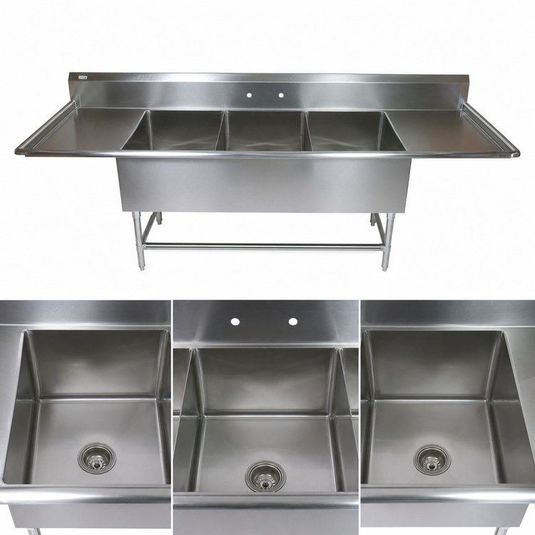 Product image #3 for John Boos Pro-Bowl 3-Compartment Stainless Steel Sink with Left and Right 24-Inch Drainboards