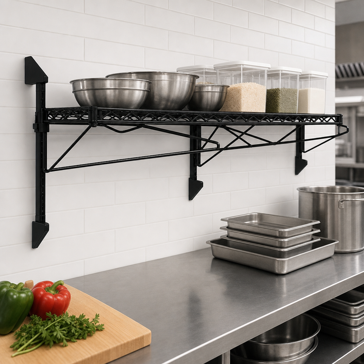 Product image #3 for Quantum Cantilever Single-Shelf Wall-Mount Wire Shelving Unit, 42 x 14 Inch, Black Epoxy