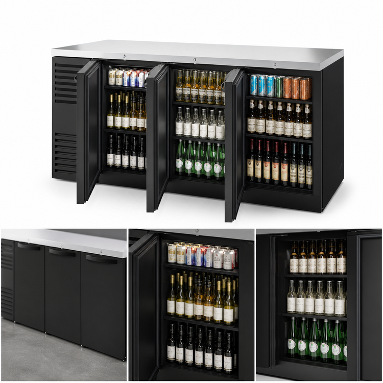 Product image #3 for True 84-Inch Three-Section Refrigerated Back Bar Cooler with Left-Side Self-Contained Refrigeration