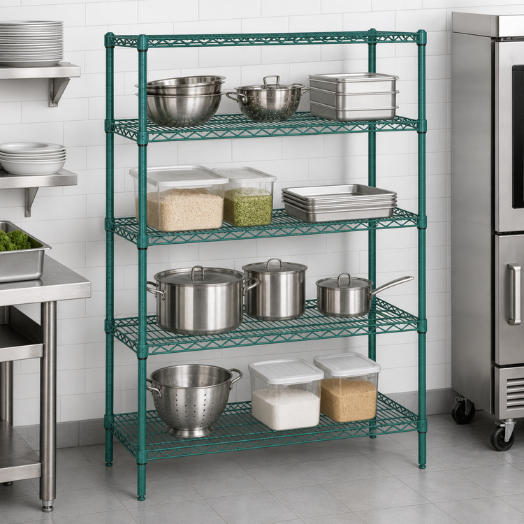 Product image #3 for Quantum Green Epoxy Wire Shelving Starter Kit, 54 x 14 x 54 Inches, 4-Shelf Stationary Unit