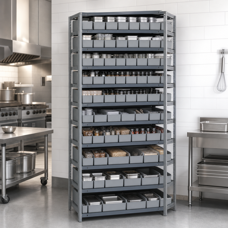Product image #3 for Quantum Heavy-Duty Stationary Wire Shelving Unit with 13 Shelves and 108 Bins