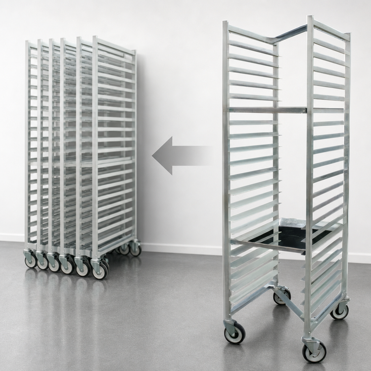 Product image #3 for John Boos Mobile Front-Load Nesting Aluminum Bun Pan Rack, 20-Pan Capacity