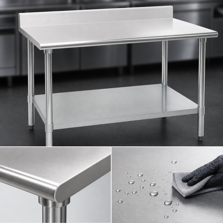 Product image #3 for Eagle Group Budget Series 72-Inch x 24-Inch 430 Stainless Steel Work Table with 4-1/2-Inch Backsplash and Galvanized Undershelf