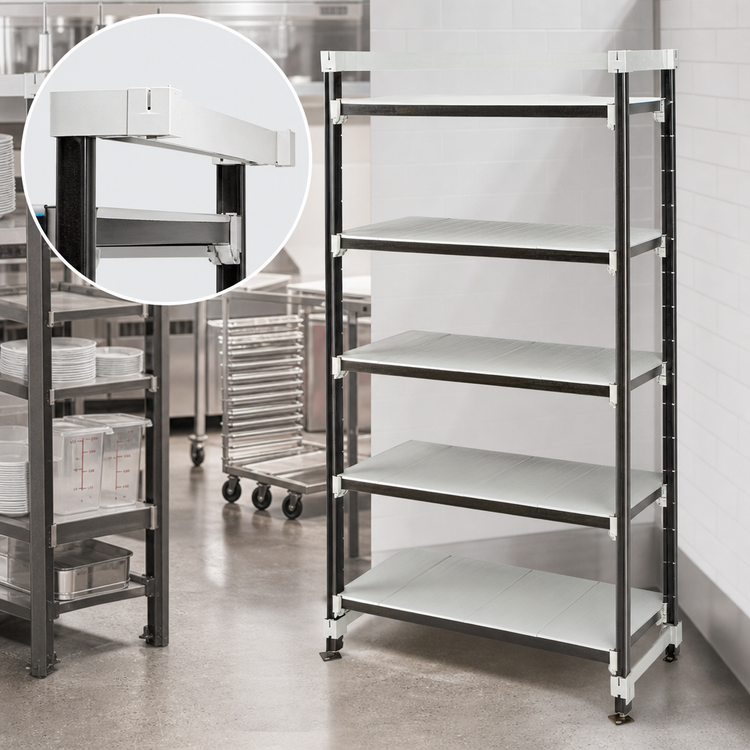 Product image #3 for Cambro Camshelving Elements XTRA High Density Top Rail Stationary Starter Unit, 5-Tier, 60 x 21 x 81 Inches, Speckled Gray