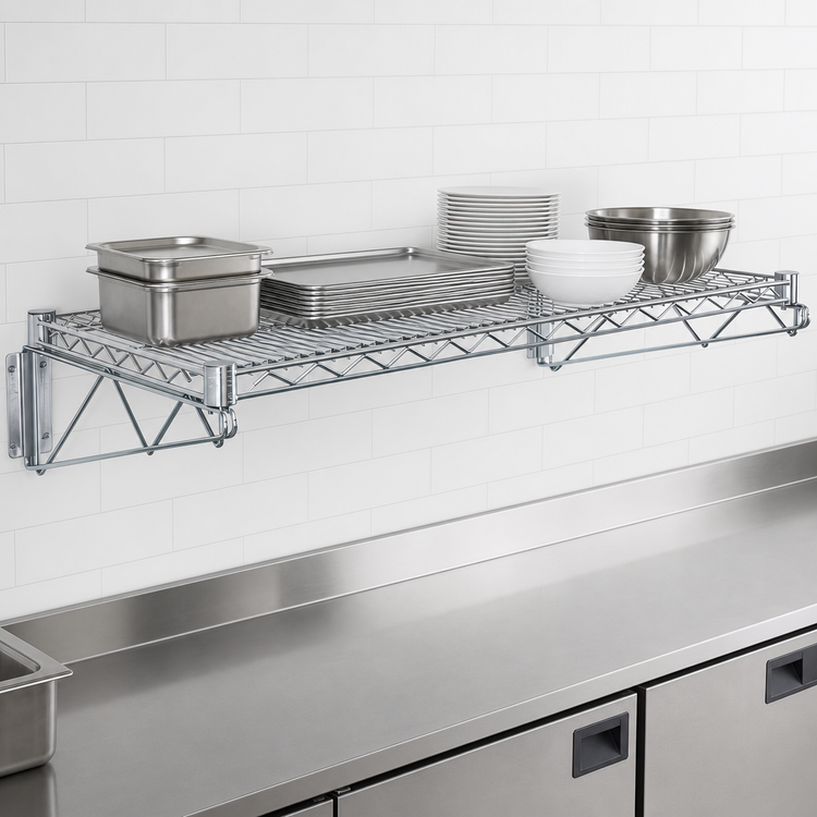 Product image #3 for Quantum Wall-Mount Cantilever Single Wire Shelf, 72"W x 24"D, Chrome Plated