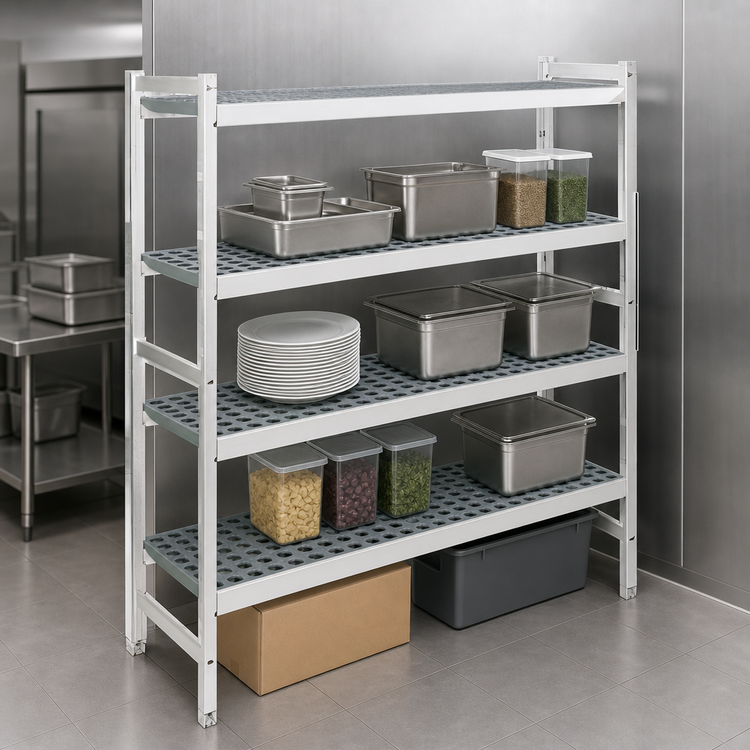 Product image #3 for Fermostock 4-Tier Starter Polymer Shelving Unit, 64"W x 14"D x 66"H, 600 lb. Shelf Capacity