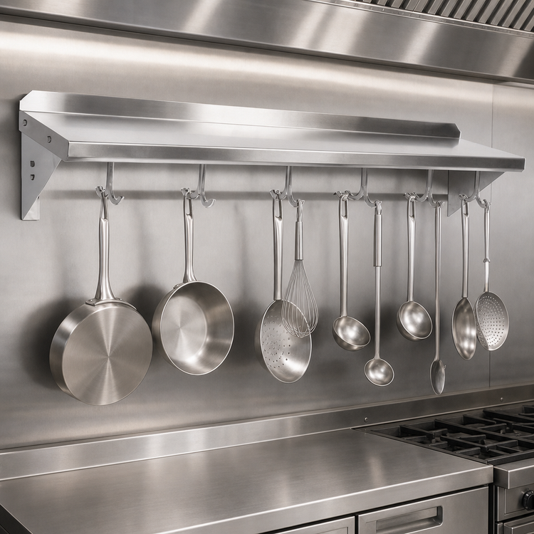 Product image #3 for John Boos Stallion 144-Inch Wall-Mount Stainless Steel Pot Rack Shelf with 12 Hooks